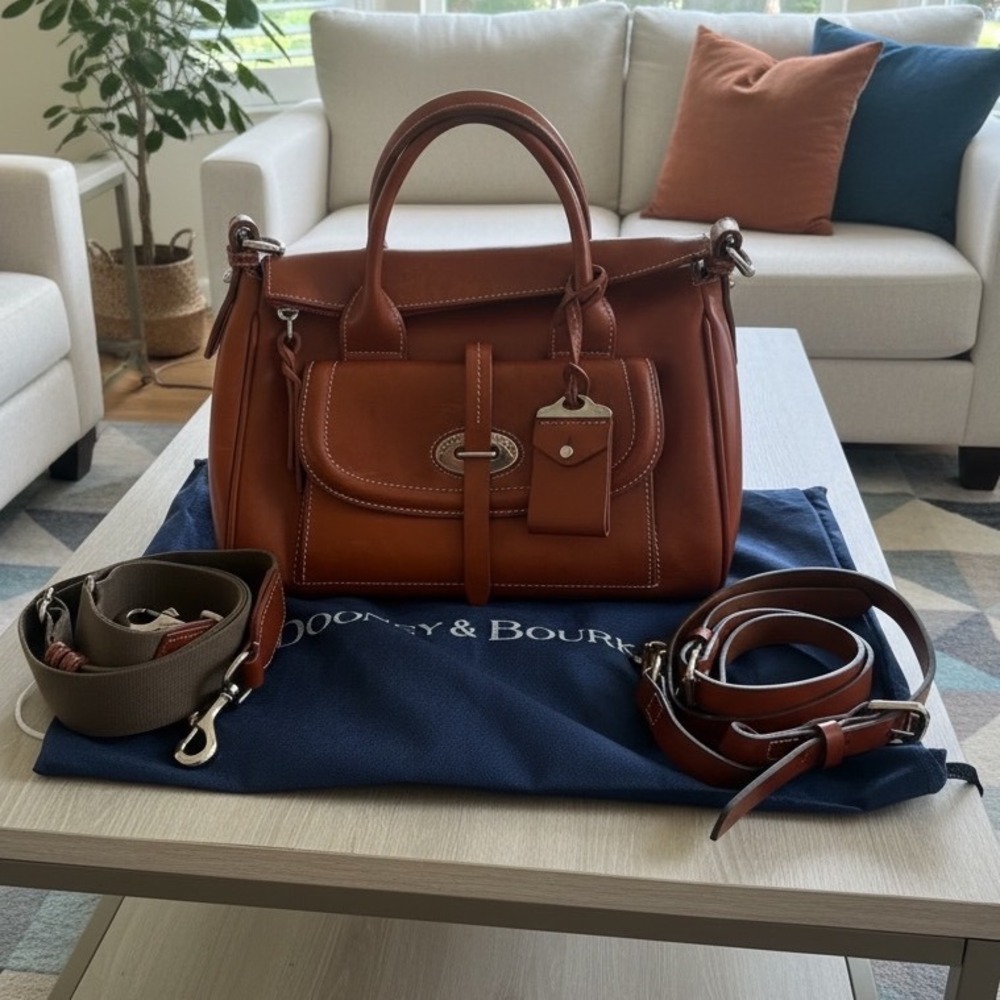 Dooney & Bourke Florentine Leather Satchel/Crossbody – British‎ Tan